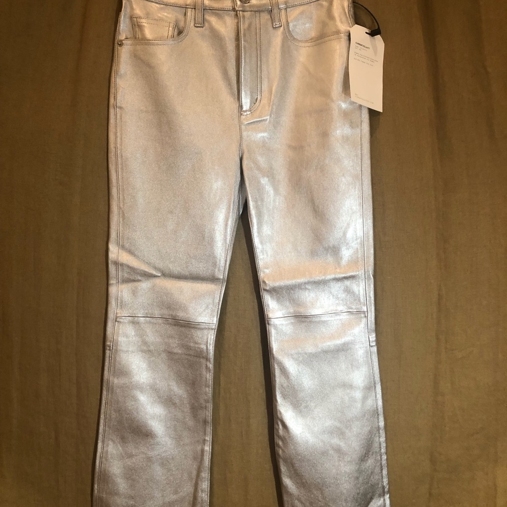 Leather pants silver crop flare Current/Elliott.